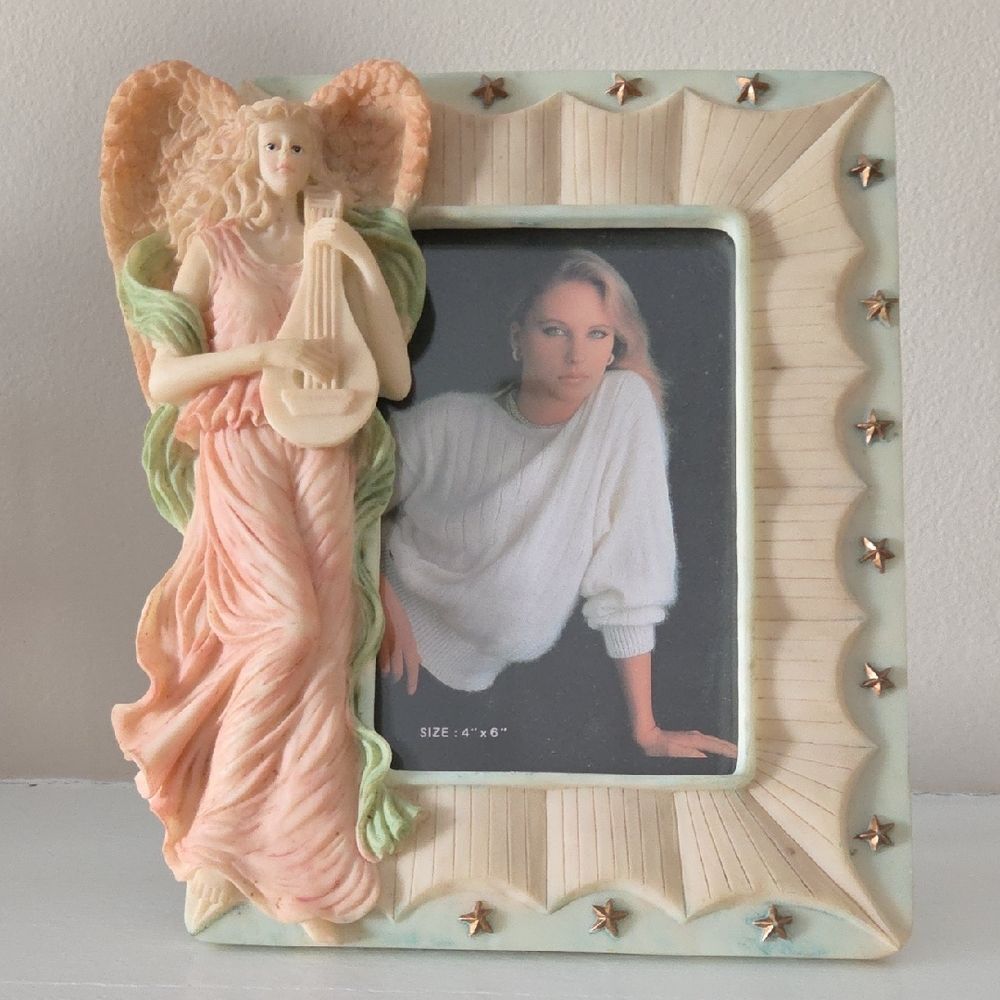 Angel Figurine Photo Frame - Cream and Pink